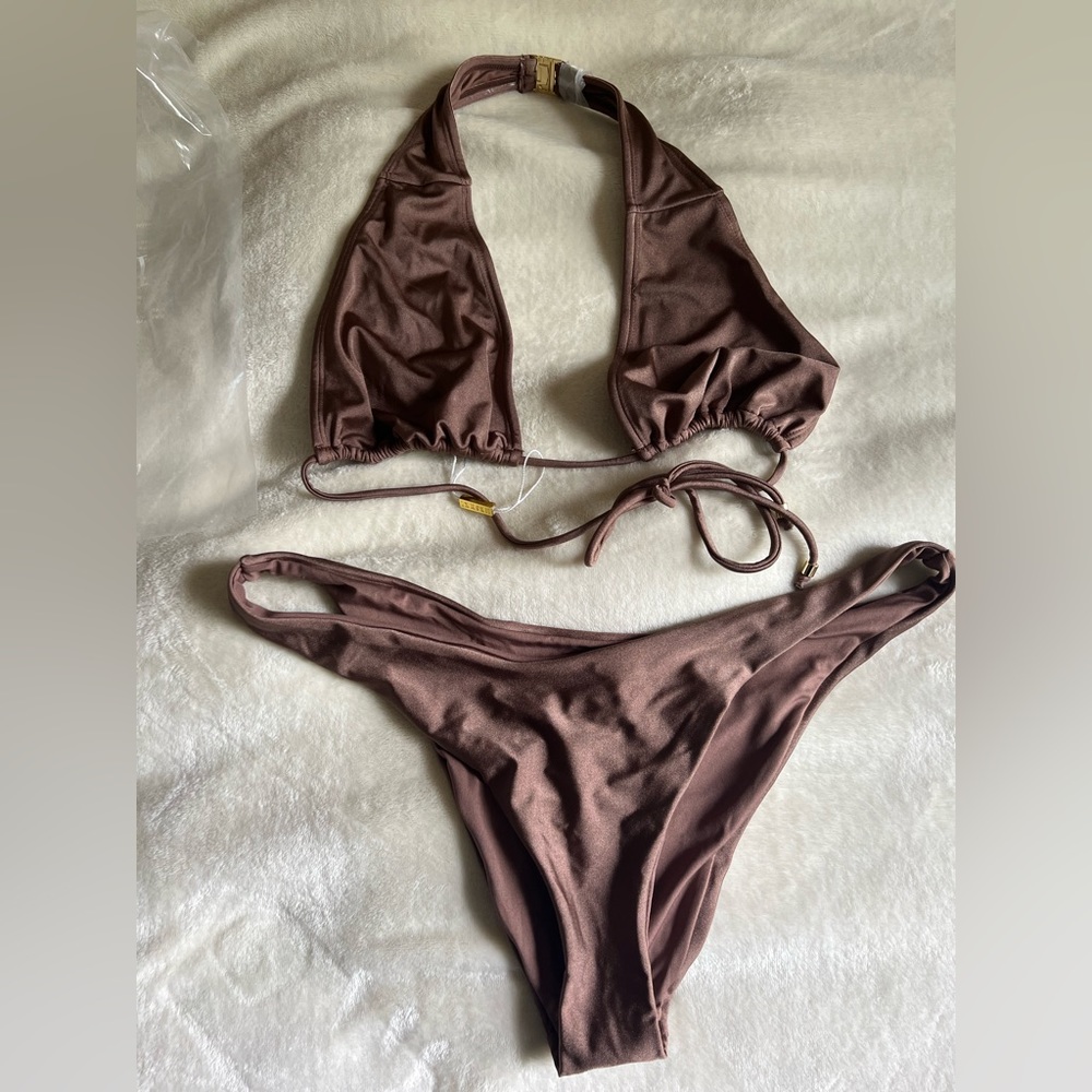 Meshki Chocolate Brown Bikini Top & Cheeky Bottoms XL